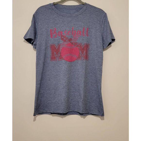 Graphic Baseball Mom Tee Shirt Size Small Blue with Pink Detail - Picture 1 of 7